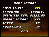 Mortal Kombat Trilogy - Secret characters and extra options unlocked USA/Version N64